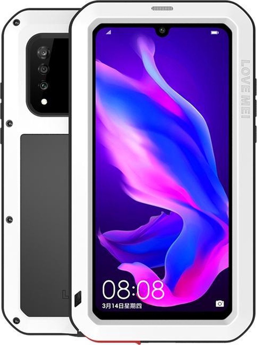 Huawei P30 Lite hoes - Love Mei - metalen extreme protection case - zwart-wit - GSM Hoes - Telefoonhoes Geschikt Voor: Huawei P30 Lite