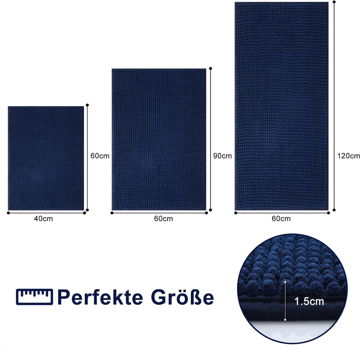 Famanu - Badmat, antislip, zacht, absorberend, wasbaar, 40 x 60 cm, marineblauw