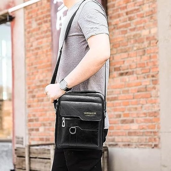 Sac Homme En Cuir Véritable Leathario - Porte Document Ordinateur 14" - Messager Professionnel Marron