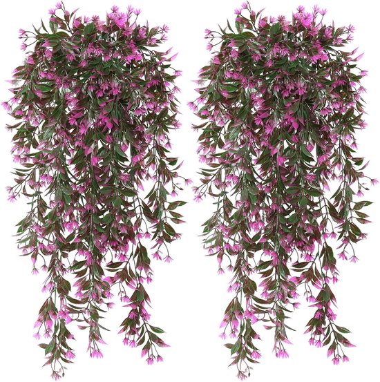 2 stuks kunstplanten, hangende kunstbloemen, kunstmatige paarse bloemen