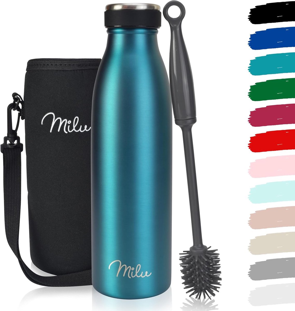 Milu Thermosfles | 350ml 500ml 750ml 1L 1,5L | Geïsoleerde Roestvrijstalen Thermoskan | Lekvrije Dubbelwandige Thermofles voor Warme en Koude Dranken | Thermosflessen Geschikt voor Koolzuurhoudende Dranken | Isoleerfles