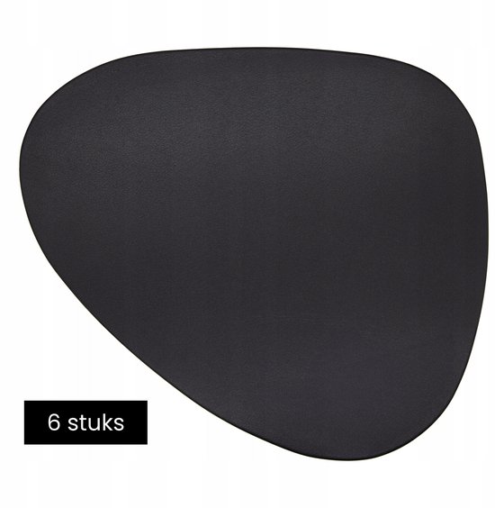 Set de 6 Napperons asymétriques Tragar - Napperons 35 x 45 cm - Dessous de verre - 6 pièces - Zwart