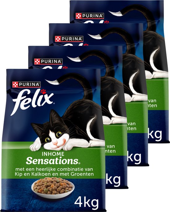 Felix Inhome Sensations - Kattenvoer Droogvoer - Kip Kalkoen & Groenten - 4 x 4 kg