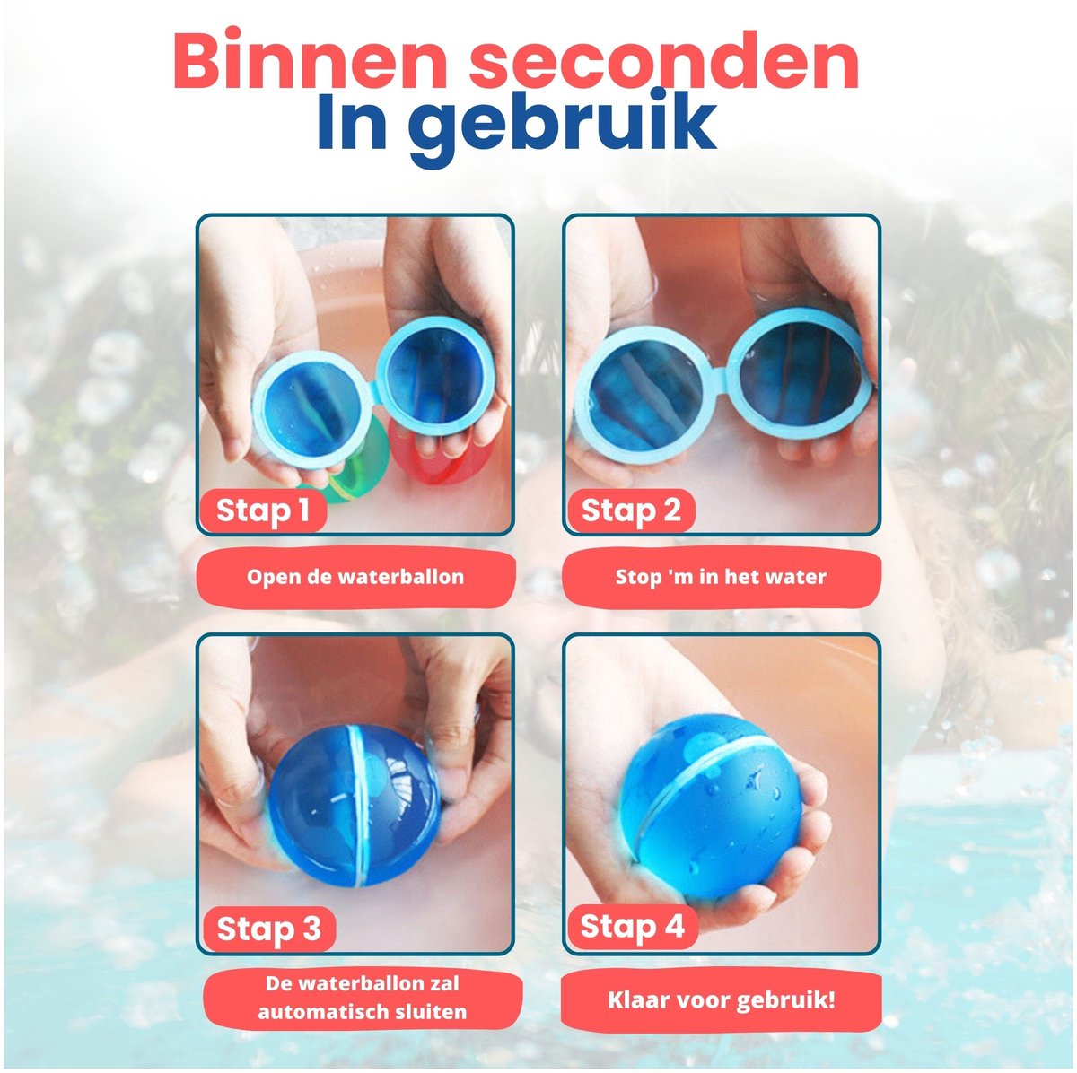 Ressplash® 10 Herbruikbare Waterballonnen - 10 stuks - Gratis E-Book - Bekend van TikTok - Waterballonnen zelfsluitend - Zwembadspelletjes - Zwembadspeelgoed - Waterbal - waterspeelgoed - Zwembad — afbeelding 4