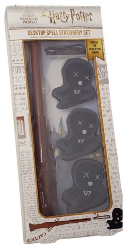 Blue Sky - Harry Potter - Set de papeterie avec crayon baguette, 3 gommes Détraqueur et des projectiles élastiques