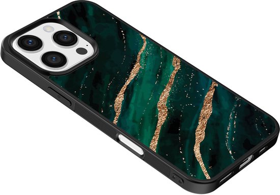 Smartphonica Coque de téléphone pour iPhone 16 Pro Max avec imprimé marbré - Coque arrière en TPU design marbre - Or Vert pour iPhone 16 Pro Max