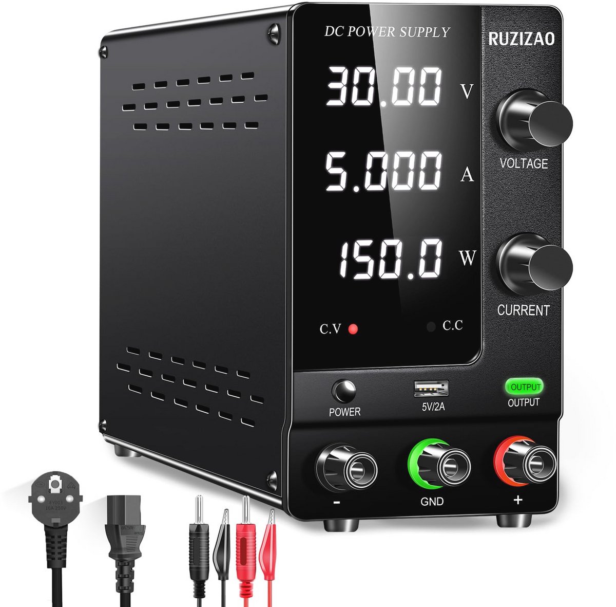 Stabiele Verstelbare Laboratoriumvoeding 30V 5A met LED-Display en USB-Oplaadpoort