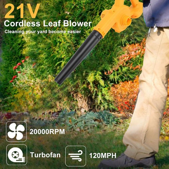 Draadloze bladblazer met 4,0 Ah 21 V accu en snellader, 20.000 tpm