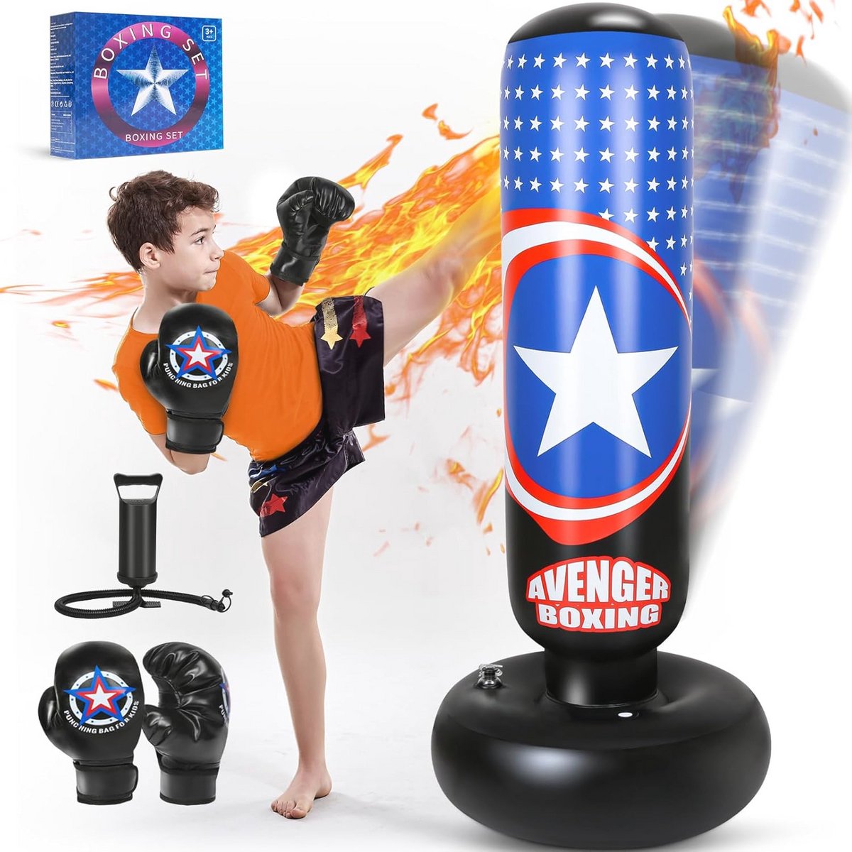 Bokszak voor Kinderen 166 cm - Opblaasbare Bokszak Met Handschoenen Voor Boksen En Karate