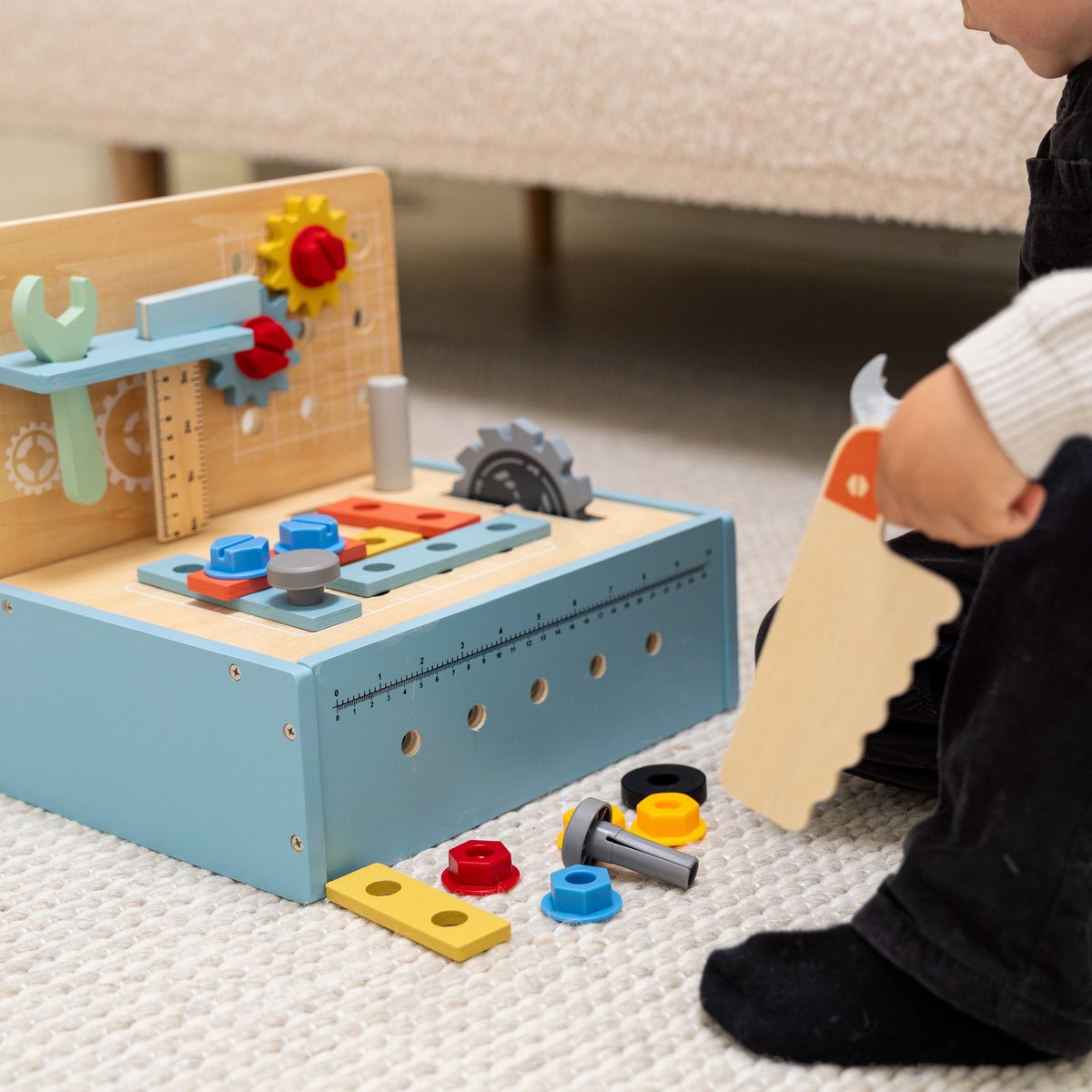 Houten Kinder Werkbank Speelgoed - Gereedschapskist – Bouwset - FSC Hout – Educatief Speelgoed – Werktafel – 54 Delig - Vanaf 3 Jaar — afbeelding 5