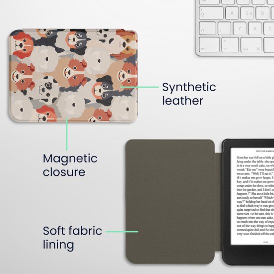 kwmobile e-reader hoesje geschikt voor Kobo Clara BW / Colour hoes - E reader flip case met magnetische sluiting - Ereader cover - Honden Ontwerp design in wit / lichtbruin / grijs van Merkloos — afbeelding 3