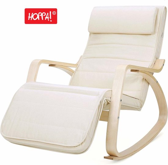 Hoppa! Chaise berçante avec repose-pieds réglable, crème, Katoen