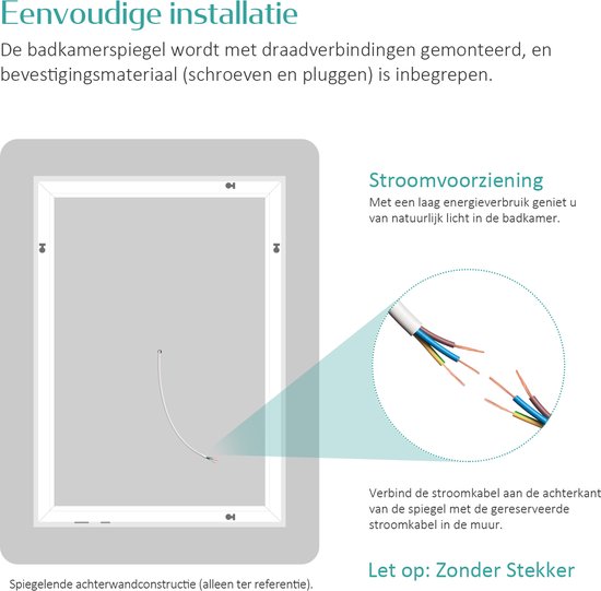 EMKE Miroir de salle de bain LED LM09 - Sans cadre - Convient pour interrupteur mural - Wit froid 6500K - 60 x 80 CM - Suspension horizontale/verticale