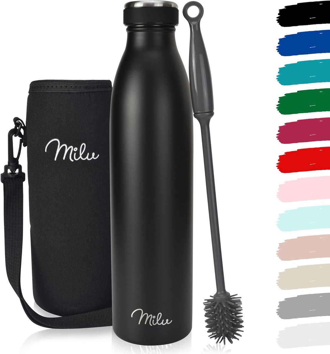 Milu Thermosfles | 350ml 500ml 750ml 1L 1,5L | Geïsoleerde Roestvrijstalen Thermoskan | Lekvrije Dubbelwandige Thermofles voor Warme en Koude Dranken | Thermosflessen Geschikt voor Koolzuurhoudende Dranken | Isoleerfles