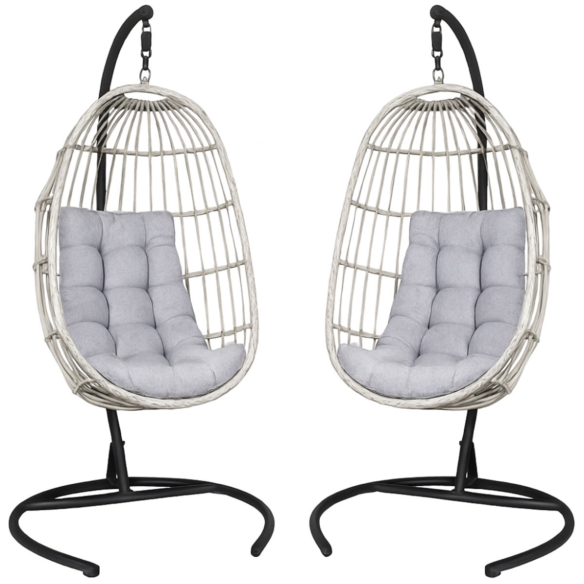 The Living Store - Koko Relax Hangstoel - Metaal - Zwart - 103 x 128 x 210 cm - Set van 2 stuks