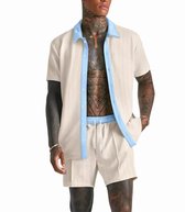 Heren Zomerset Designer - Korte Broek en Shirt - Blouse - Wit en Blauw