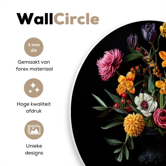 WallCircle® Wandcirkel 140x140 cm - Muurcirkel Sierlijk - Boeket - Bladeren - Muurdecoratie woonkamer - Wanddecoratie slaapkamer - Kamer decoratie accessoires - Ronde schilderijen