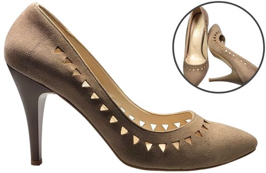 Stravers - Escarpins à talons hauts avec bords perforés, taille 42, couleur taupe
