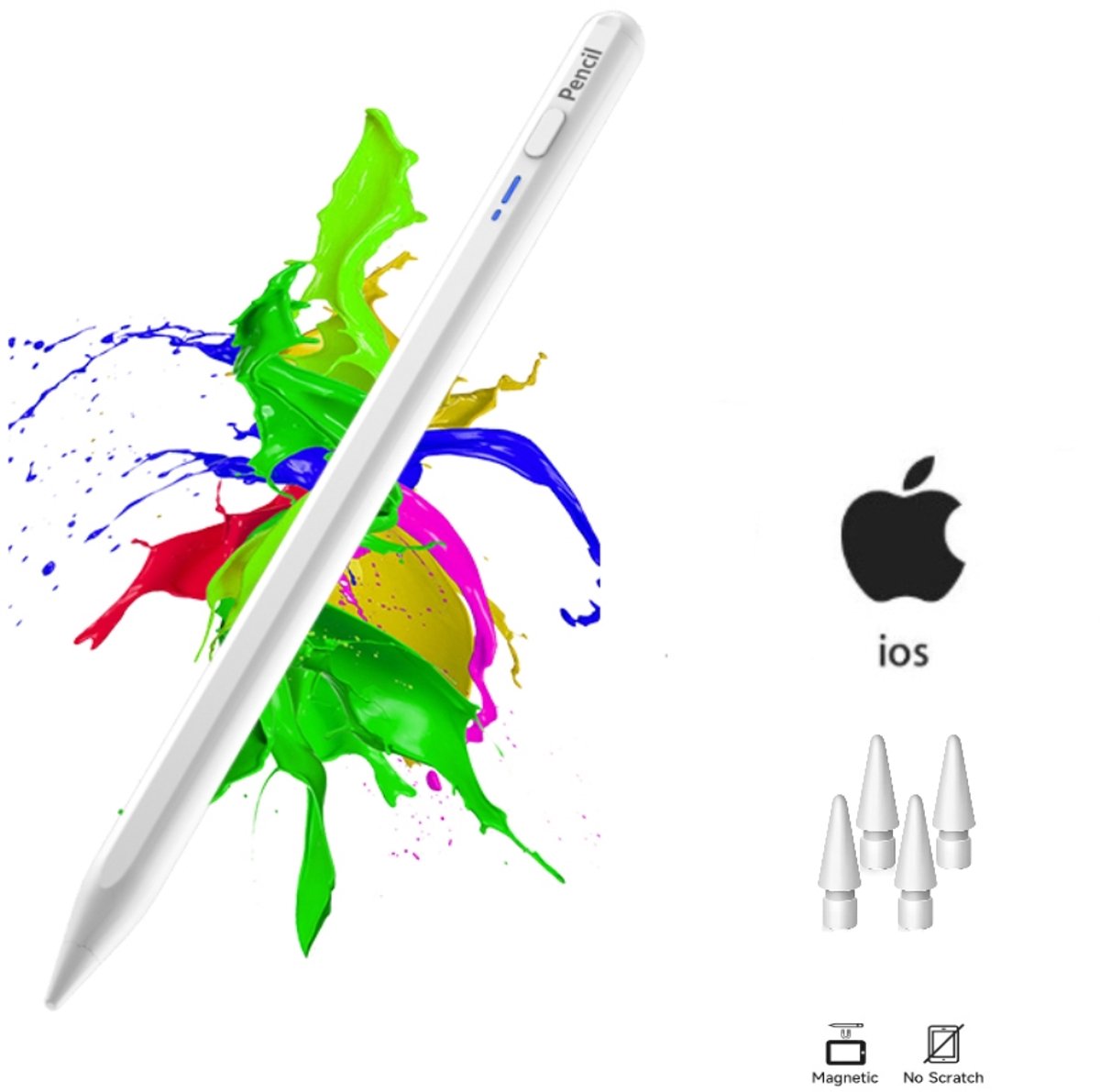Stylus Pen -capacitieve Pen（alleen voor appel） -Geschikt voor Apple iPad modellen vanaf 2018- Apple pencil alternatief- Palm rejection-Gevoel van kanteldruk-easy to operate-strong magnetic suction- 4 extra punten