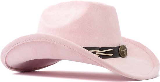 KIMU Cowboyhoed Lichtroze Gevlochten Band - Lichtroze Cowboy Western Hoed Vlecht Dames Heren - Cowgirl Touw Zwart Wit Carnaval