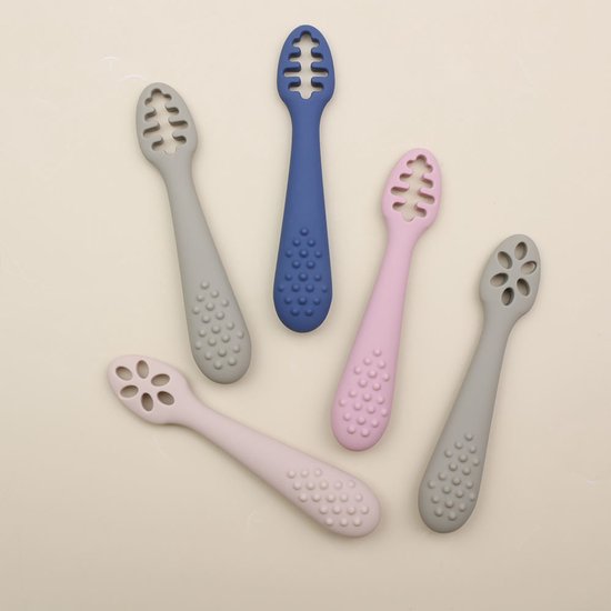 Eerste Lepel voor Baby - Siliconen, BPA-vrij & Perfect om Zelf te Leren Eten - Beige van Merkloos — afbeelding 5
