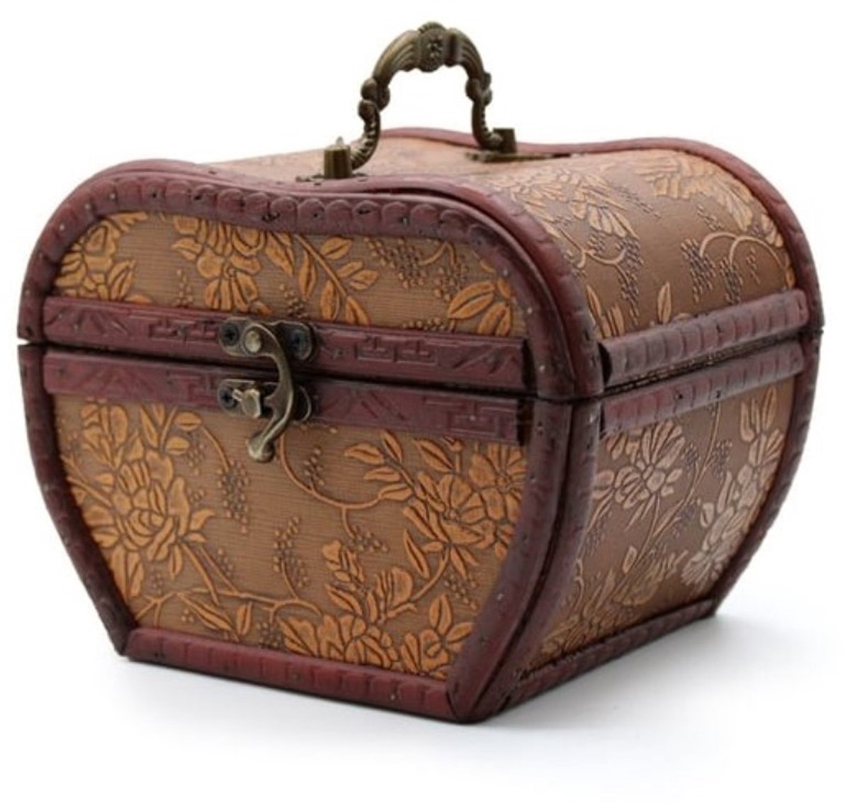 Houten 1920's stijl Kistje Appelvorm met Bloemmotief 12x11x16cm