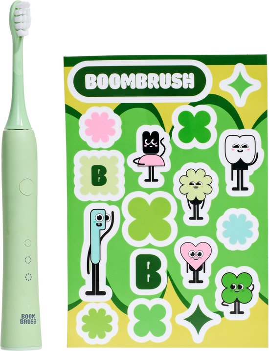 BOOMBRUSH Kiddy Brush - Elektrische Tandenborstel Kinderen - Sonische Tandenborstel incl. Stickers - Groen - 40 Dagen Batterij - Duurzaam