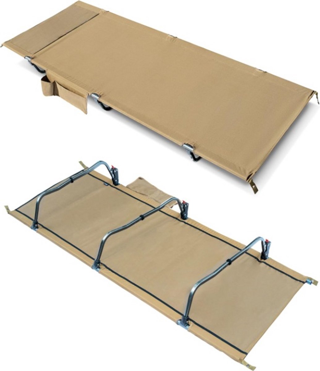 Veldbed - Ultralight - Compact - Opvouwbaar - Stevig en Duurzaam - Scheurbestendig - Stabiel - Tot 180 kg - Incl. Opbergzak - Stretcher - Outdoor - 300D Oxford-stof - 190 × 70 × 18 cm - Coyote Bruin