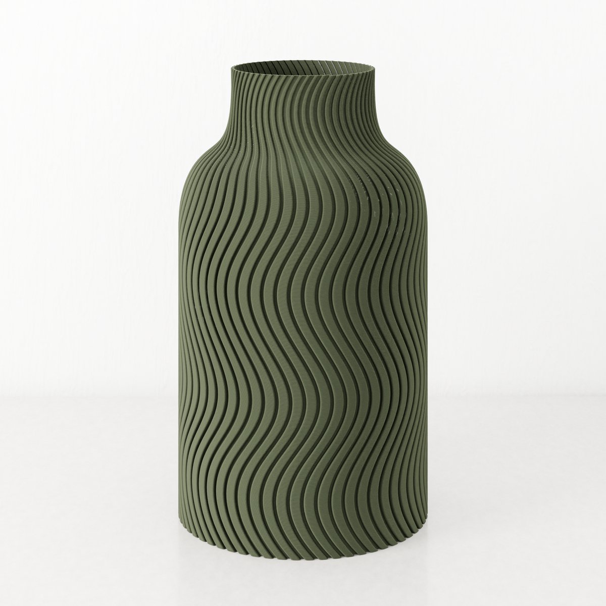 Fleuriek Vaas - Groen - H30cm - Japandi - Wavy patroon vaas - Design vaas van bio kunststof - Tafeldecoratie