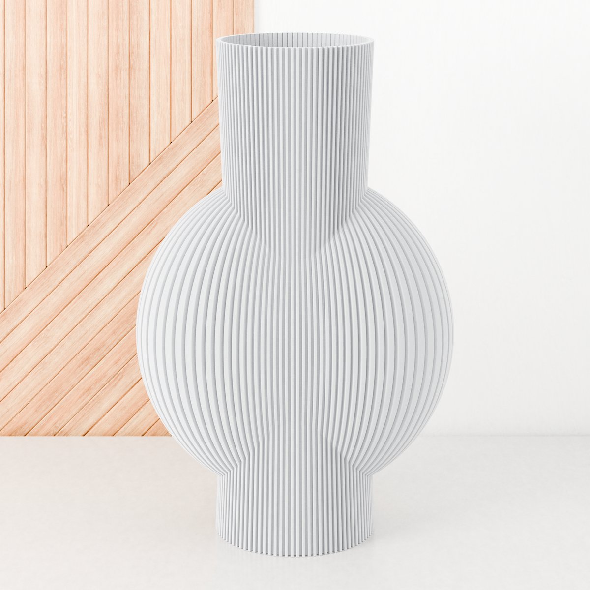 Fleuriek Vaas - Wit - H40cm - Smalle gestreepte vaas - Vaas voor vensterbank - Moderne decoratie van bio plastic - Ovale vaas