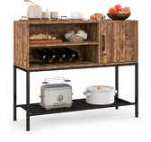 Buffet COSTWAY avec casier à vin et étagère en métal, meuble de cuisine en bois, cave à vin, 35 x 100 x 83 cm, table console, buffet pour salle à manger, salon, couloir, entrée, marron