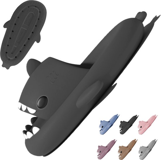 Geweo Shark Dias - Slippers requin - Chaussons de bain - Pantoufles femmes homme femme - Chaussons de douche - Chaussons requin - Toboggans d'été antidérapants à plateforme et Slippers - Grijs foncé - Pointure 3940