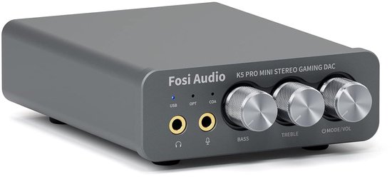 Fosi Audio K5 Pro DAC Amp Koptelefoonversterker - USB C/Coaxiaal/Optisch naar 3.5mm AUX/RCA-aansluiting - voor Gaming