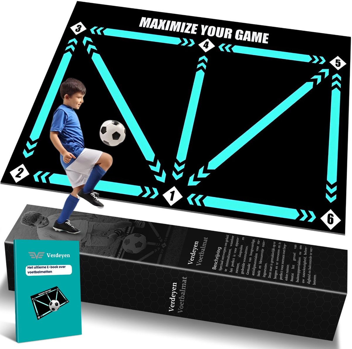 Verdeyen Voetbal Trainingsmat - Trainingsmateriaal voor voetbal oefeningen - 80x50 cm - opvouwbaar - antislip - inclusief E-book