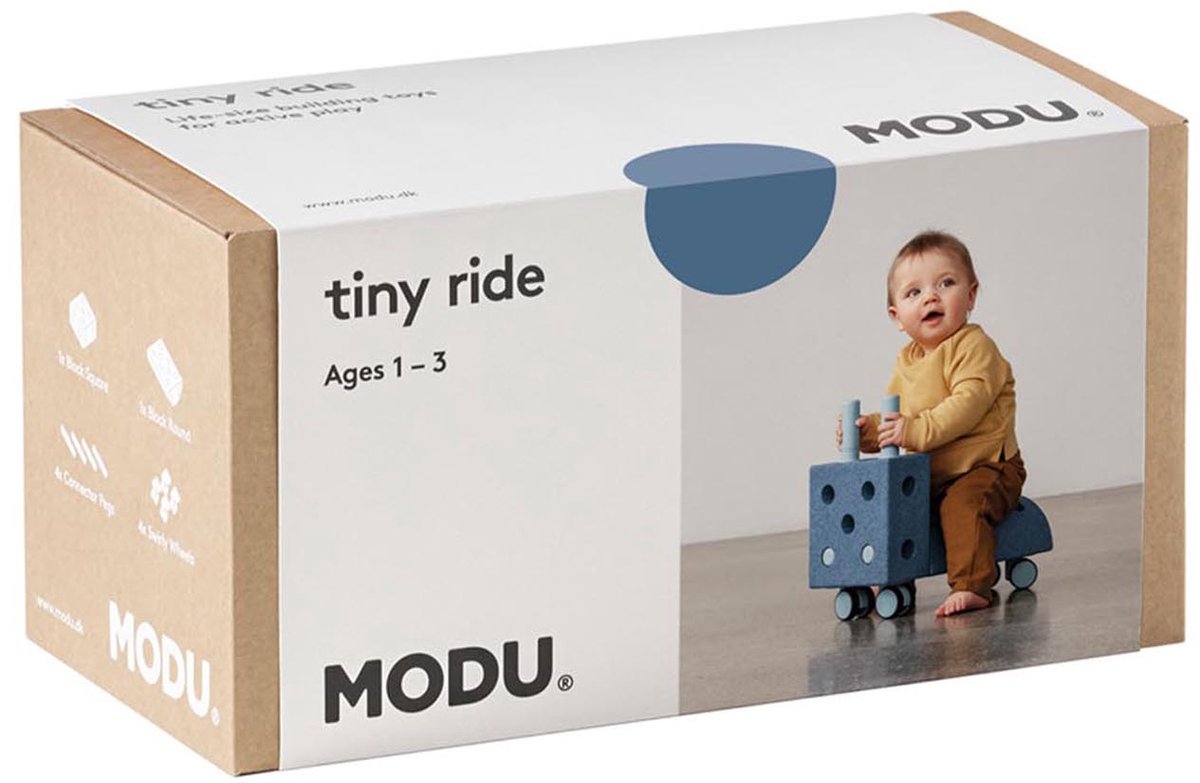 Modu Activity toy Tiny Ride - Loopwagen baby - Looptrainer - Loopstoeltje - Blokken - Open Ended play - Deep Blue / Sky Blue – foto 5
