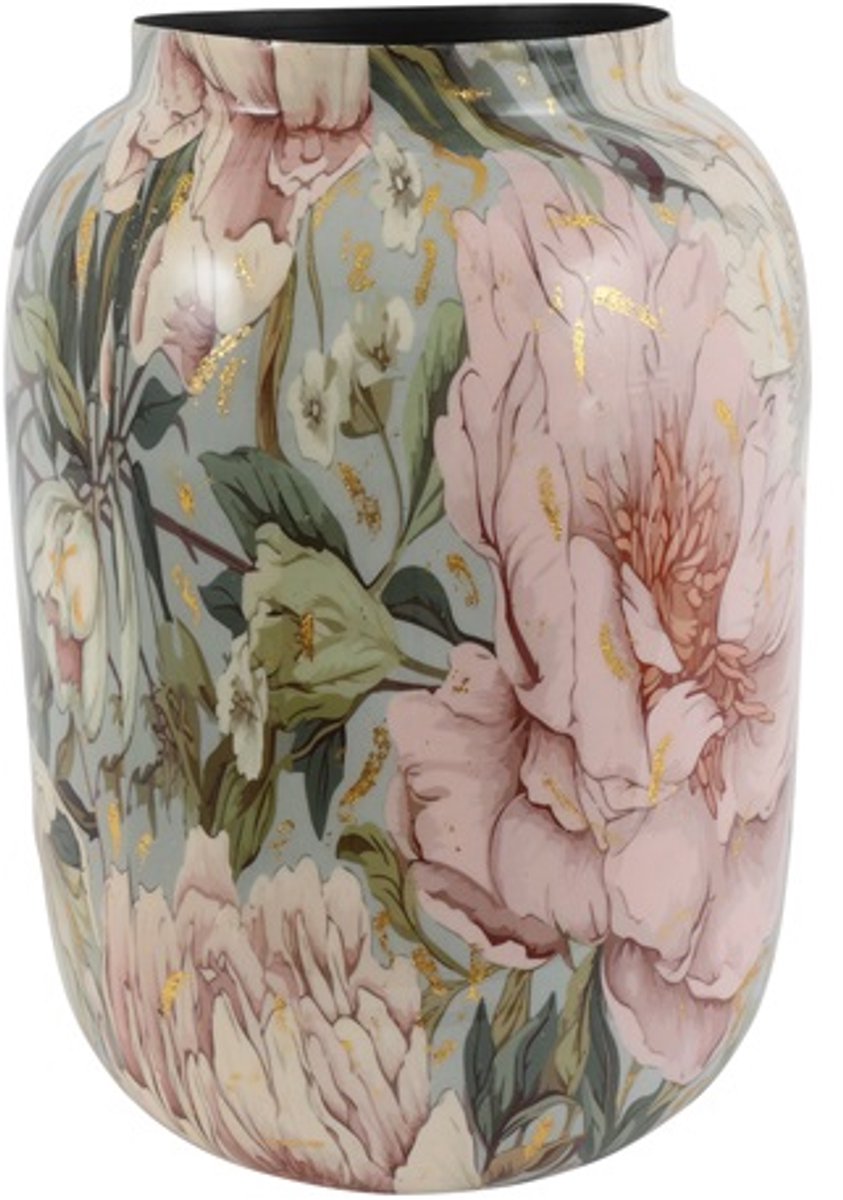 Countryfield Vaas Peony van metaal - Roze/Wit - Ø31 cm - Hoogte 41 cm
