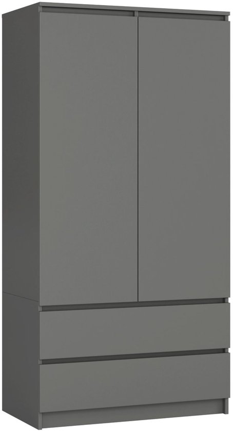 AKORD Kledingkast met een spiegel S 90 cm 2 Deuren 2 Lades met planken en een kledingroede voor een slaapkamer Kasten Gelamineerd karton 16 mm Kleur Wit/Sonoma
