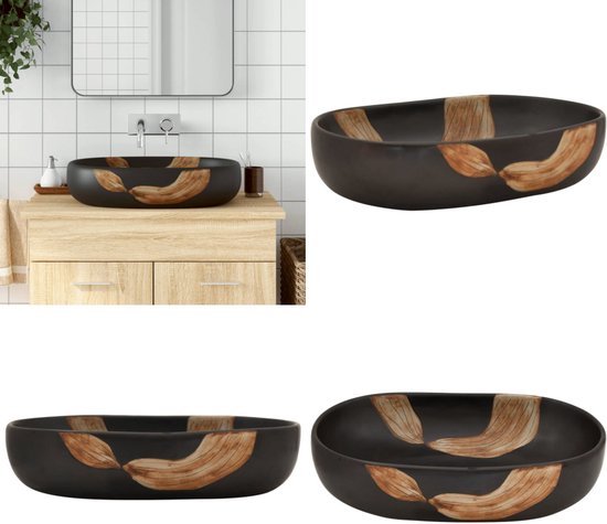 vidaXL Waskom Matcrème - Keramiek 36x13 cm - Overloop - Kraangat - Wastafel