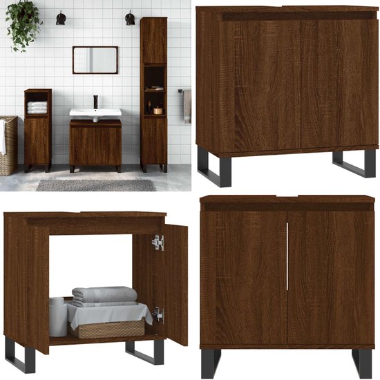Badkamerkast 30x30x179 cm bewerkt hout bruin eikenkleur