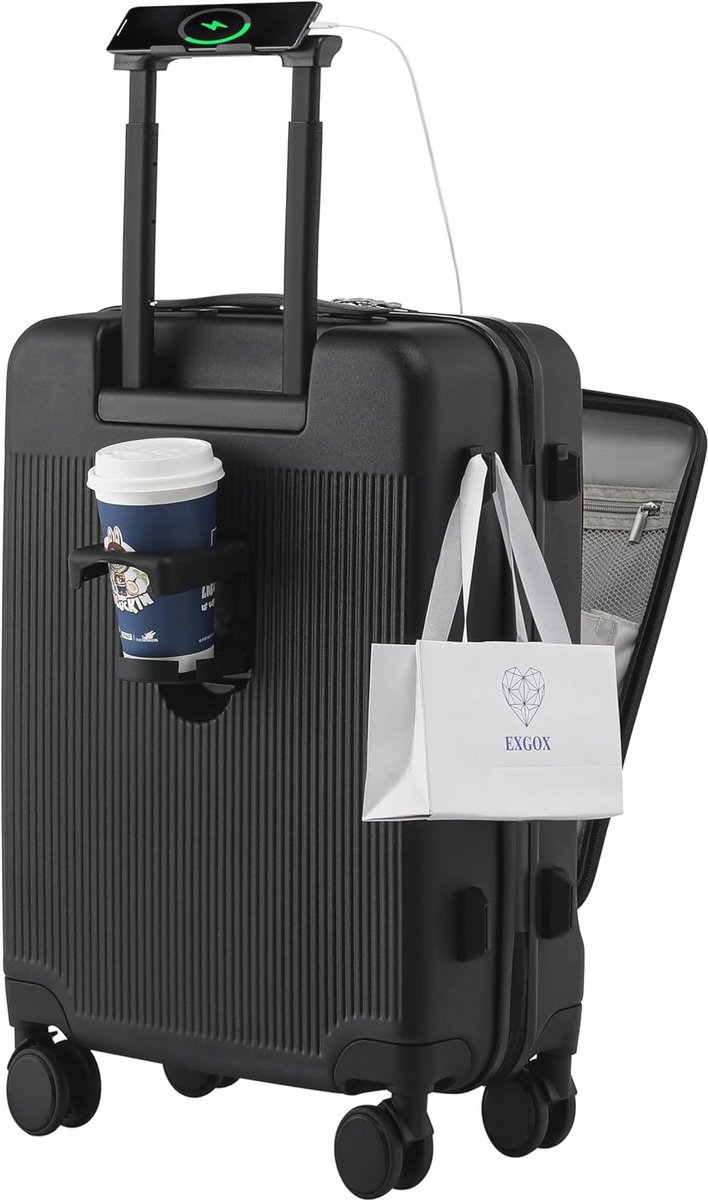 Lichtgewicht 20 inch Handbagage Koffer met Laptopvak en USB-Oplaadfunctie