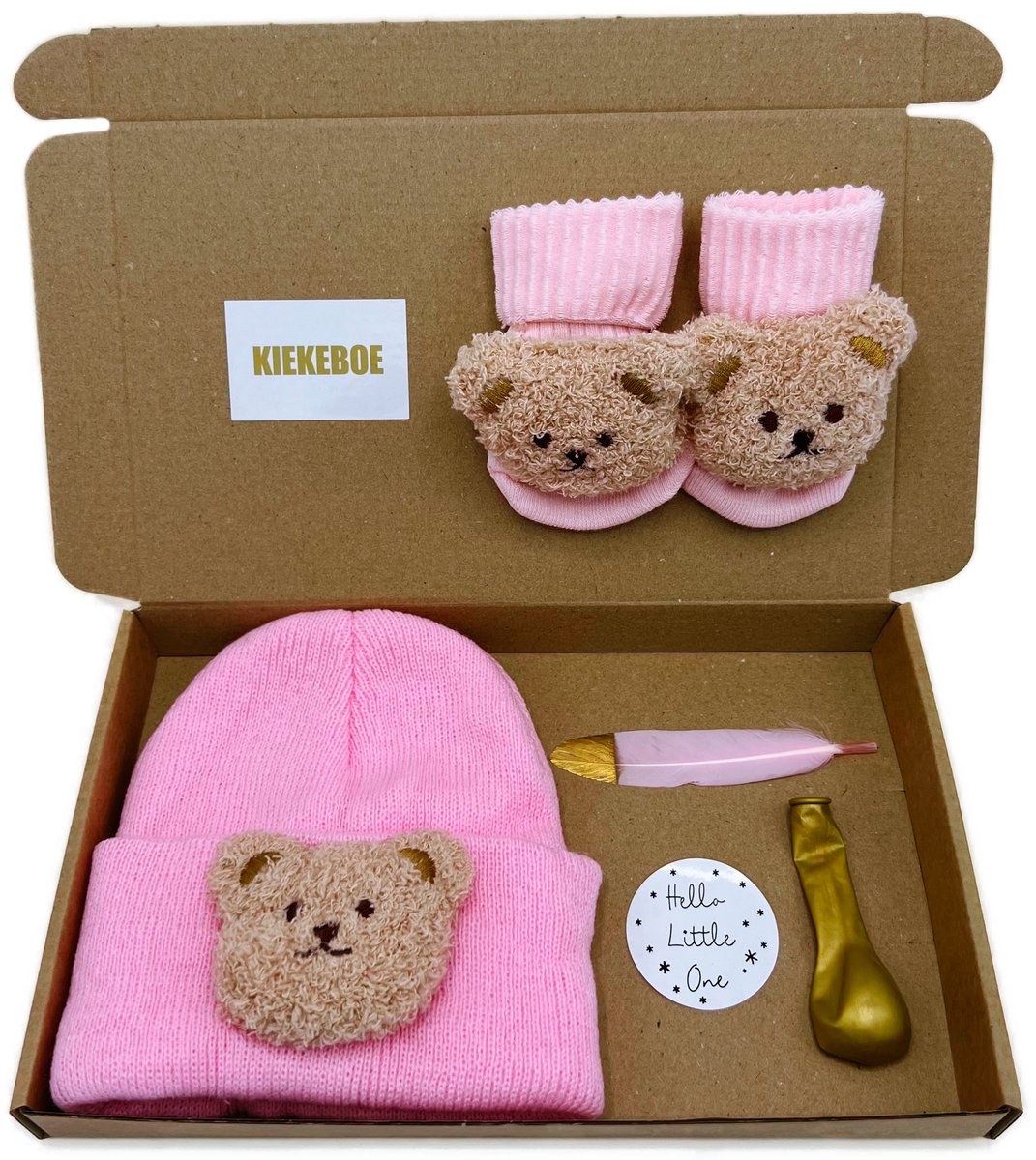 Goedkoopste Kraamcadeau meisje met roze muts en roze sokjes - kraamcadeau brieven - kraamcadeau voor een meisje - 3 kleuren