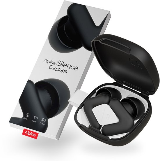 Alpine Silence Oordoppen - Oordoppen slapen - Vlieg oordoppen - voor Slapen, Focus & Reizen - Comfortabele, Herbruikbare Gehoorbescherming - Nauwsluitende V-vorm & Zachte Ovale Tips – 4 Maten XS/S/M/L – Tot 25dB Geluidsdemping – Zwart