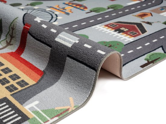 the carpet Happy Life - Speelkleed, kindertapijt met stadsprint, wasbaar en antislip, grijs met stadsprint, 80 x 150 cm van The Carpet — afbeelding 4