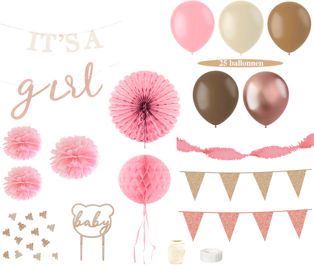 Feest zonder Fratsen - Geboorte Versiering Meisje - It's a Girl - Feestpakket - Roze - Meisje