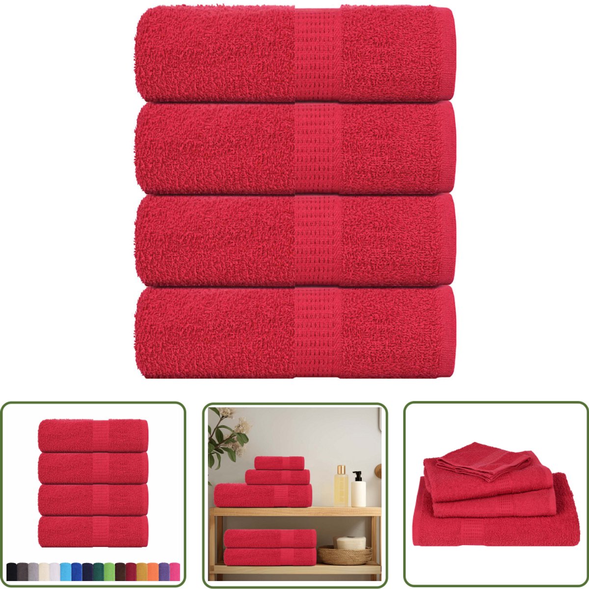 The Living Store Gastendoekjes 4 st 30x50 cm 360 g/m² 100% katoen rood - Gastendoekjes - Handdoekjes - Badhanddoeken - Katoenen Handdoeken - Hotelhanddoeken