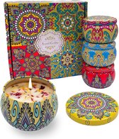 Orentas Geurkaarsen, cadeauset, pure natuurlijke sojabonen voor aromatherapie-was, reislonkkaarsen voor thuis, meditatie, 4 verpakkingen, 125 g (citroen/roze/oranje/lavendel) [Energieklasse A+++]