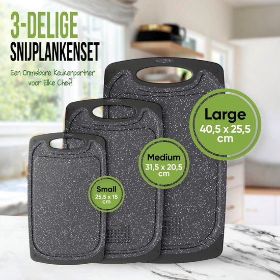 VAIVE Set de planches à découper - 3 Planches à découper - Ensemble de planches à découper en plastique - Passe au lave-vaisselle - Planche à découper - Hacher