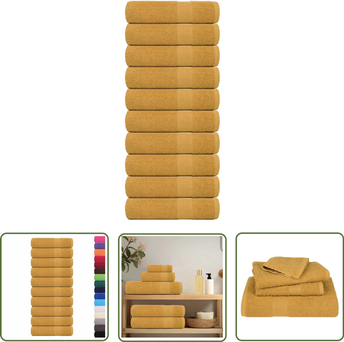The Living Store Douchehanddoeken 10 st 70x140cm 360g/m² 100% katoen goudkleurig - Badhanddoeken - Gouden Handdoeken - Katoenen Handdoeken - Ring Gesponnen Katoen - Handdoeken Set