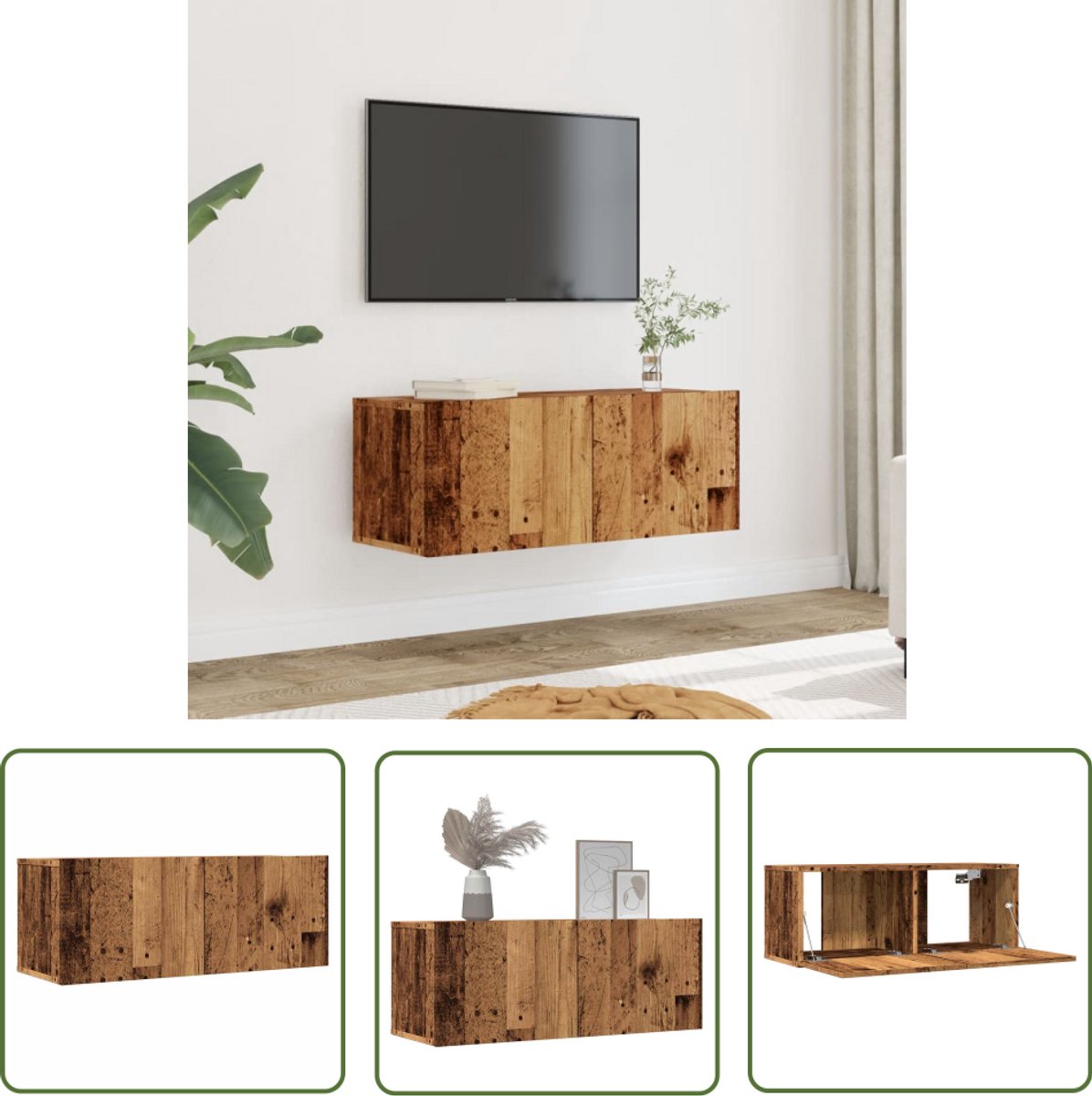 vidaXL Tv Meubel - Tv Kast - Tv-meubels 2 st wandgemonteerd 80x30x30 cm oud houtkleurig - Wandmontage - Houten Tv Kast - Vintage Tv Kast