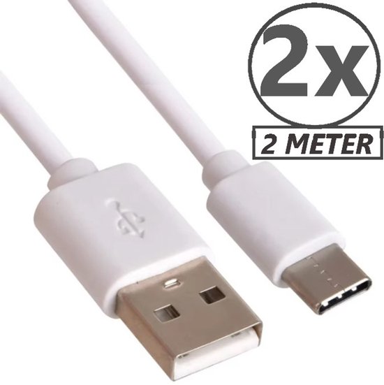 USB-C Data- en Laadkabel - 2 Stuks - 2 Meter lang - OplaadKabel geschikt voor Iphone 15/16 en alle type C toestellen - Fast Charger - Quick Charger - Oplaadkabel - Type C Naar USB-A - Oplaadsnoer Telefoon - Wit - Laptop